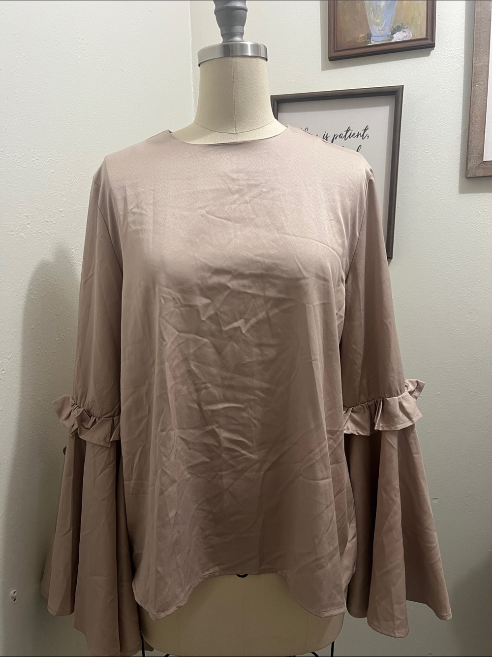 Ruffle Bell Sleeve Blouse in Dusty Taupe